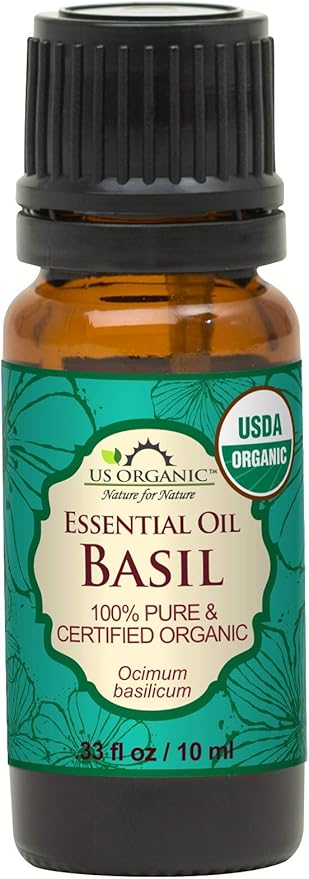 US Organic 100% Pure Basil Essential Oil, USDA Certified Organic, Steam Distilled W/Euro Dropper, 10 ml (More Size Variations Available)