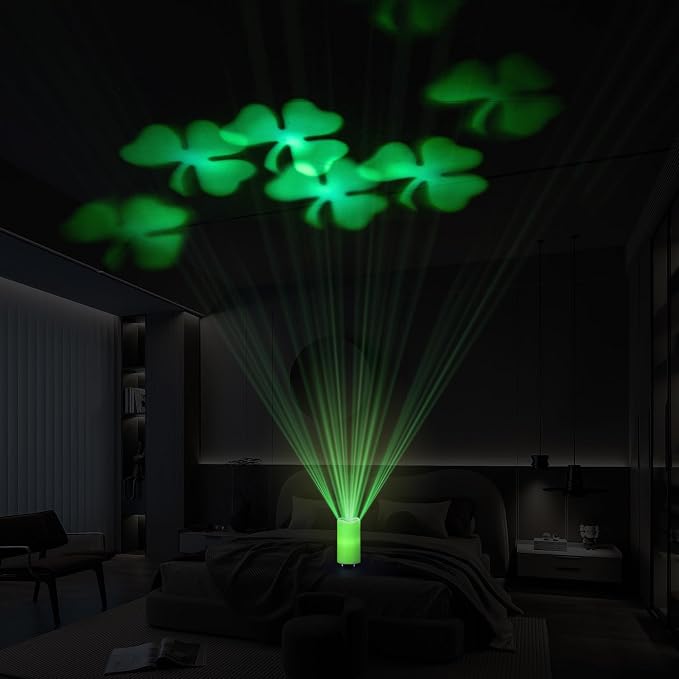 XingsLight St Patricks Day Decorations Flameless Candles with Lucky Clover Projector, Green LED Candle with Remote and Timer,2 Pack