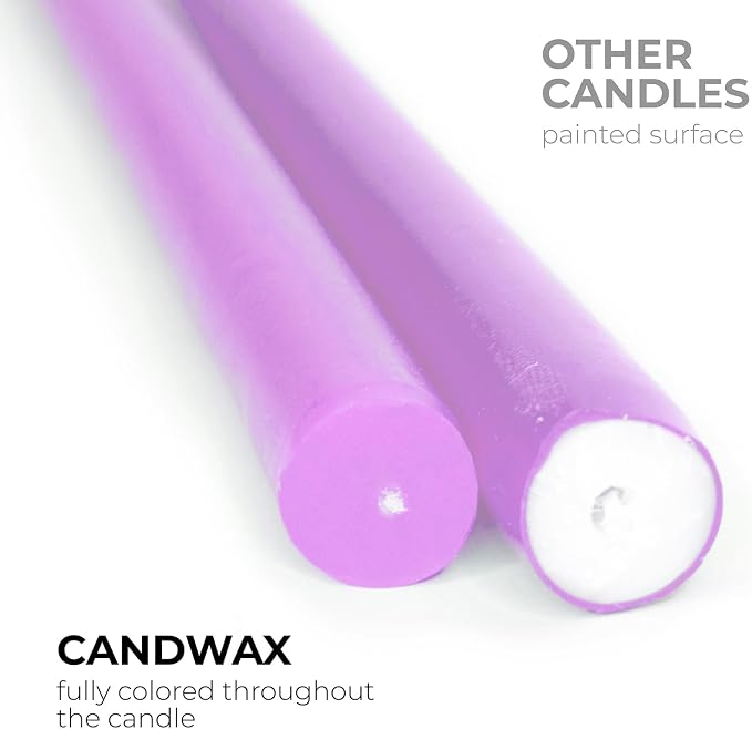 CANDWAX 8 inch Taper Lilac Candles Pack of 4 - Unscented Smokeless Dripless Tall Candlesticks - Perfect for Special Occasions, Ordinary Dinners, for Mother's Day - Lavender Candle Sticks
