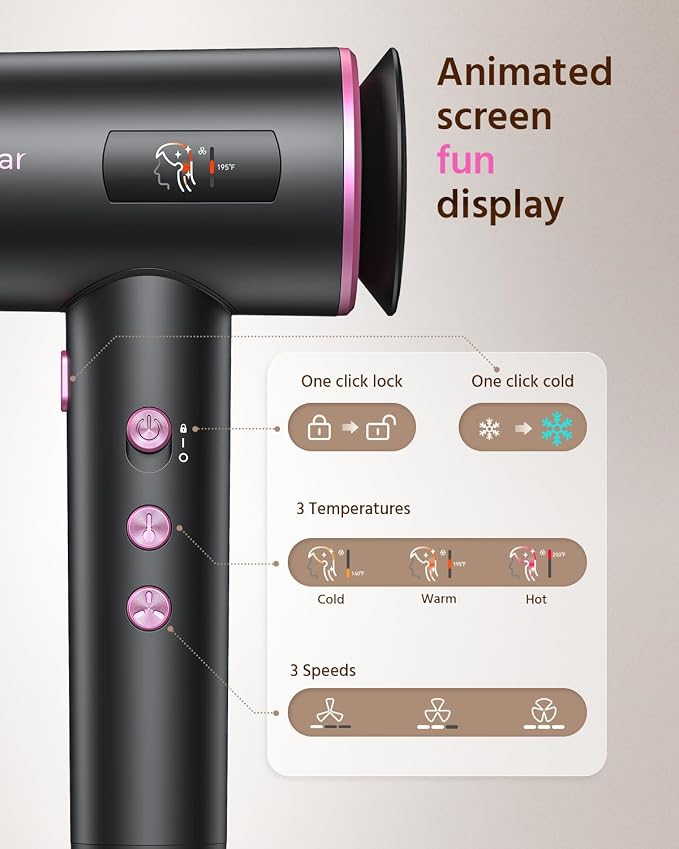 CrazyMar Hair Dryer,180000 RPM High-Speed Blow Dryer with Diffuser,500M Negative Ionic Hair Dryer for Fast Drying, Smart Temperature Control,Low Noise,Lightweight Travel Hair Dryer for Women & Men