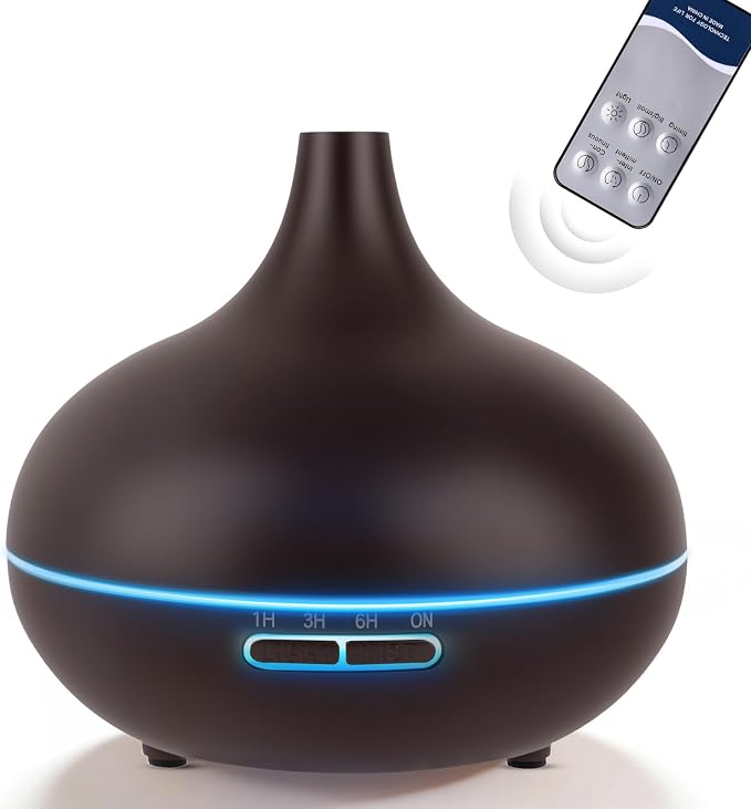 Rechargeable Diffuser for Essential Oils,Battery Operated Humidifier | Remote control,450ml,7 colors Light&3 Mist Modes(Strong 1.5h,Weak 2.5h,Intermittent 6h),1h/3h/6h Timer control,Auto Shut Off