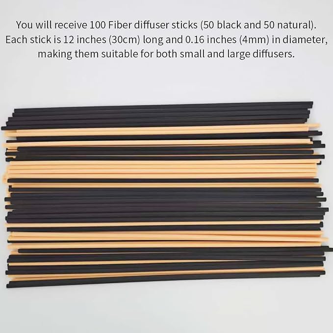 100PCS Black and Natural Fiber Reed Diffuser Sticks 12 Inch Long 4mm Diameter Strong Absorption Refill Replacement Reeds for Diffuser Stick Essential Oil Scented Aroma Fragrance Rod for Home