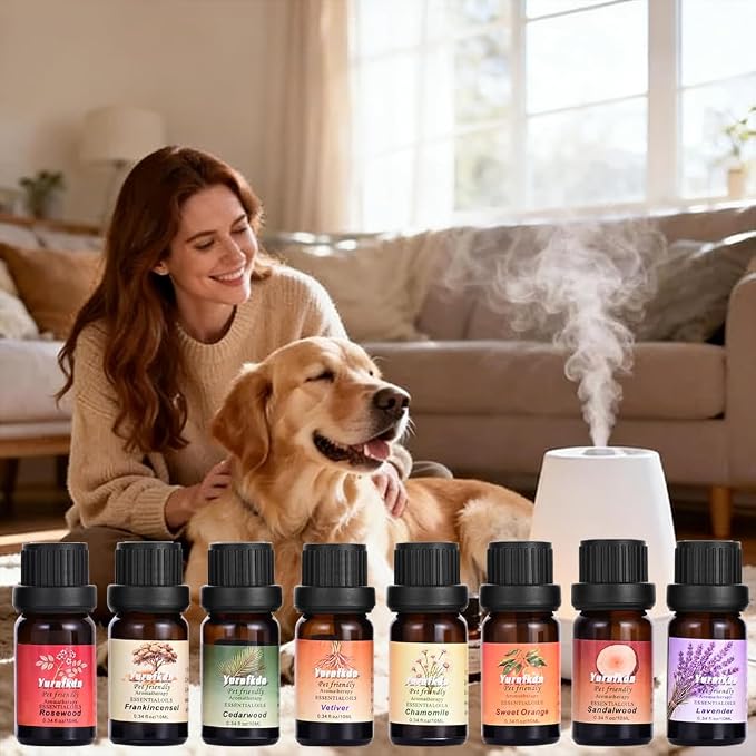 Pet Friendly Aromatherapy Essential Oils Collection,Safe for Dogs and Cats,Natural Relaxation and Stress Relief,Suitable for Aromatherapy Diffuser Bottles,Incense Sticks, and Candles Making (8, small)