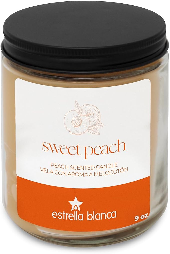 Peach Scented Candle, 9oz Clear Glass Jar, Fruity Home Fragrance, Scented Candles for Home, Soy Candles for Home Scent, Candle Gift for Women Men, Home Fragrance Decoration