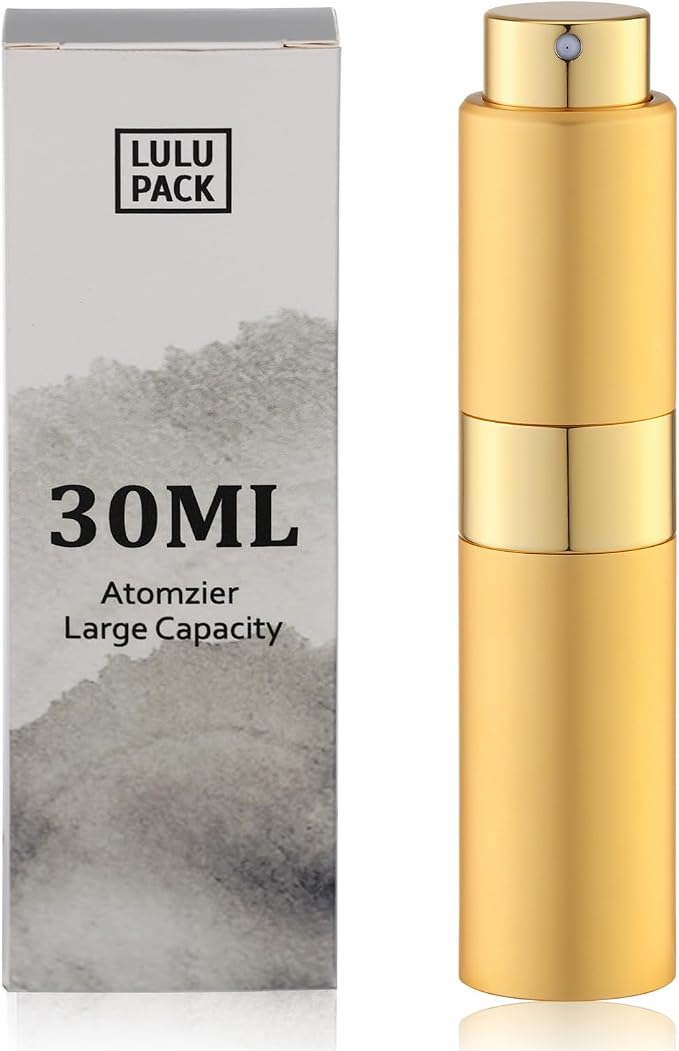 Lulupack Perfume Atomizer Refillable Travel Bottle: Cologne Portable Sprayer for Men - Mini Spray Empty for Refill - 1oz Large Size Gold