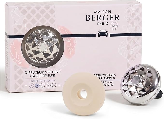 MAISON BERGER Car Diffuser Set, Joy Agave Garden | Lemon Agave Honeysuckle Notes, Refillable Vent Clip, 4-Week Passive Diffusion
