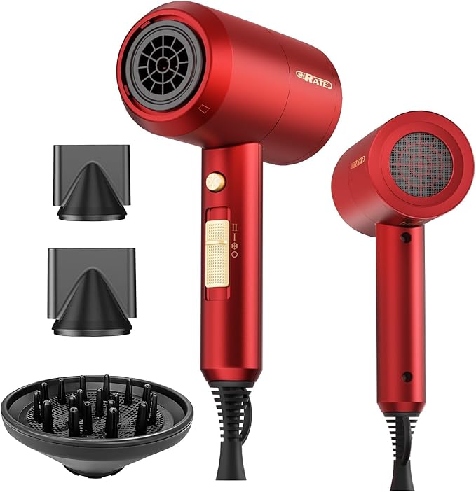SHRATE Ionic Hair Dryer with Diffuser | Professional Blow Dryer for Curly, Frizzy & All Hair Types | Low Noise & Gentle for Sensitive Hair | Compact & Portable Design for Home, Travel, Women & Men