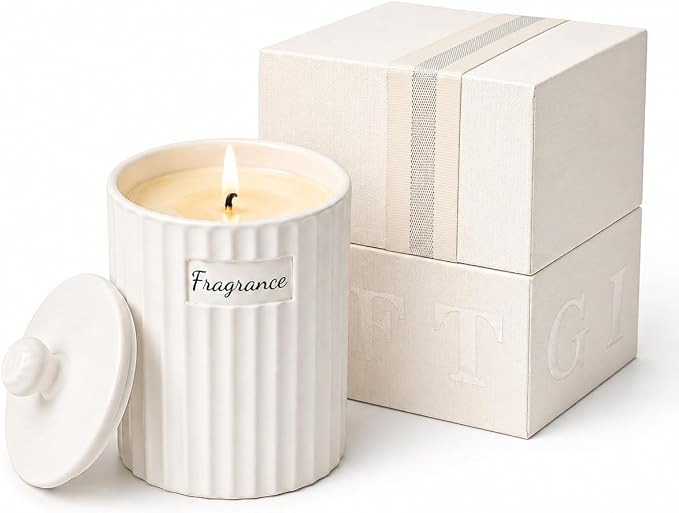 Viyffo 6.35oz Small Scented Candle - Spring Breeze Pines & Cedar, Ivory Non Toxic Soy Candle Gift for Women, Matte Ceramic Jar with Lid Candle, Luxury Fragrance, Elegant Spring Décor & Birthday Gift