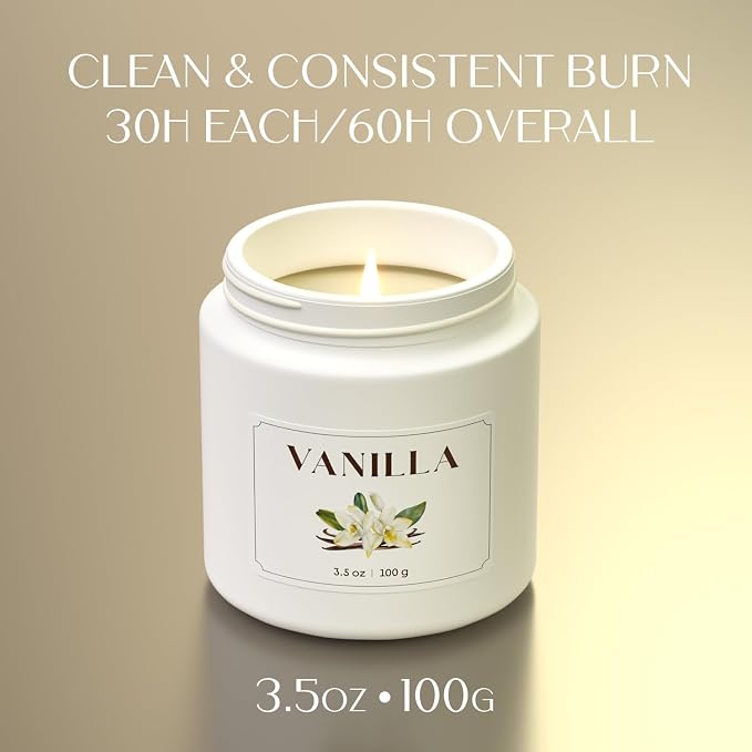 NORVENCE Vanilla Candle, Scented Candles Gift Set, Stress Relief Candles for Home, Premium Soy Candle Set, Candles for Women and Men (White, 7 oz)