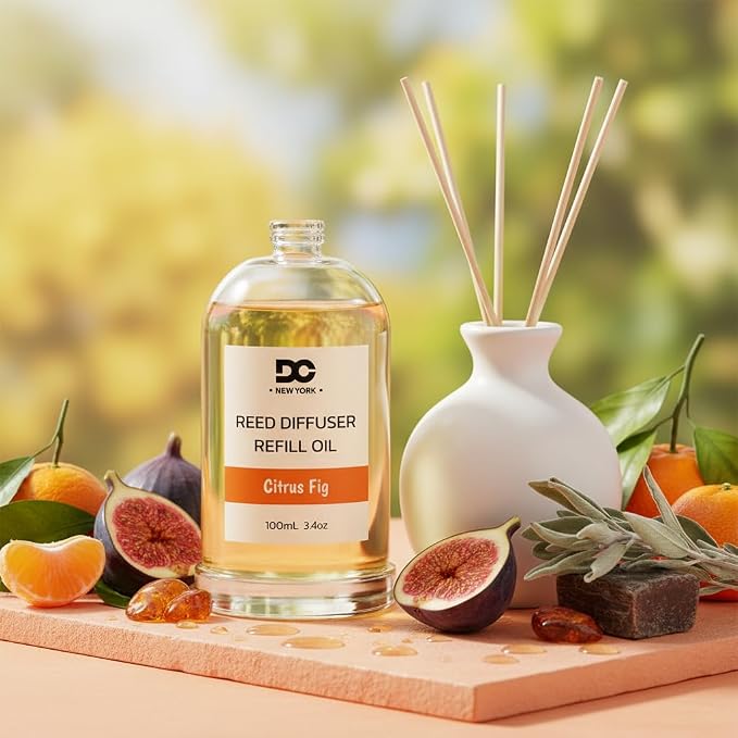 Daniella's Candles Reed Diffuser Refill Oil, Citrus Fig, Premium Fragrance Oil, Home Fragrance, Scented Oil for Reed Diffusers, Long Lasting, Bathroom, Office, 3.4oz/100ml