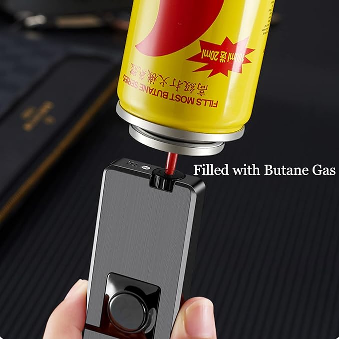 Jet Torch Dual Flame Lighter with 6pcs Flint Stone, Windproof Butane Gas, Adjustable Soft & Jet Flame 2 in 1, Refillable for Outdoor & Indoor - Blue