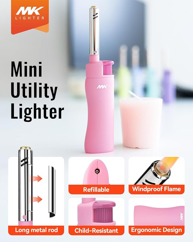 MK Candle Lighter, Butane Refillable Wind-Resistant Flame, 4-Pack for BBQ, Camping, Outdoor Use (Harmony-4PC)