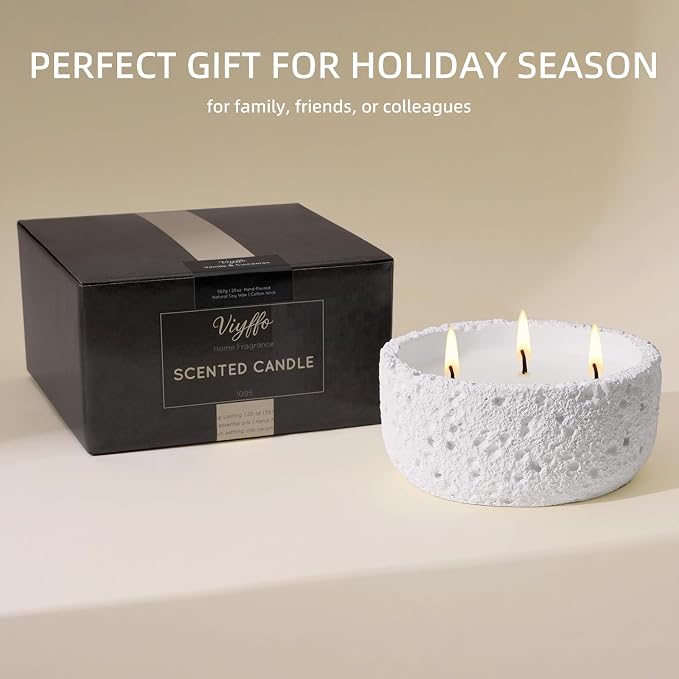 Viyffo 20oz Large White Scented Candle – Vanilla Dreamscape, 3 Wick Non Toxic Soy Candles in Matte Ceramic Jar, Perfect for Luxury Home Fragrance, Elegant Room Décor & Premium Gift for Women