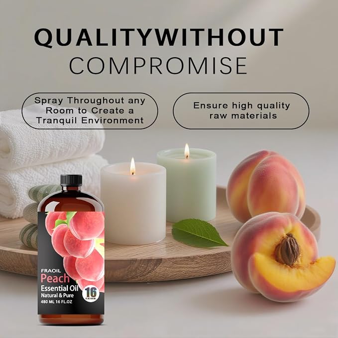 Peach Essential Oil, Peach Oil 16 Fl Oz 480 ML for Diffuser Humidifier Yoga Cleaning DIY Candle Soap Making Perfume Gift for Women Essential Oils FRAOIL (Peach 16 Fl Oz (Pack of 1))