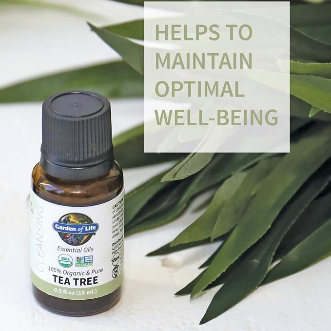 Garden of Life Tea Tree Essential Oil – 100% Pure Essential Oil for Diffuser, Aromatherapy, Meditation, Purifying and Refreshing, USDA Organic, Non-GMO, 0.5 fl oz