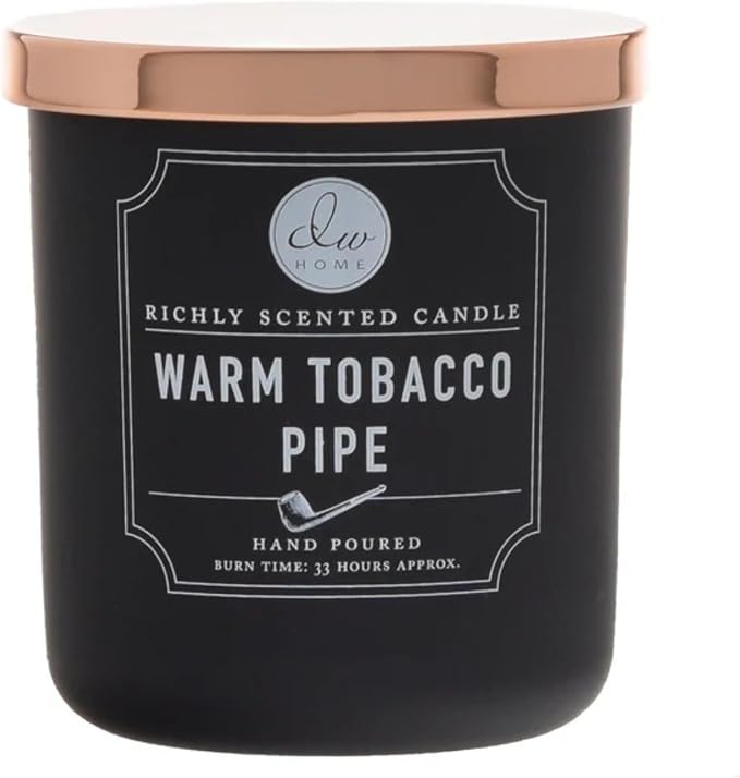 DW Home Warm Tobacco Pipe Scented Candle for Home, 9 oz, Copper Lid Single Wick Candle Jar, Up to 33H Burn Time, Luxury Scented Candle for Relaxation, Gifting, Home Decor