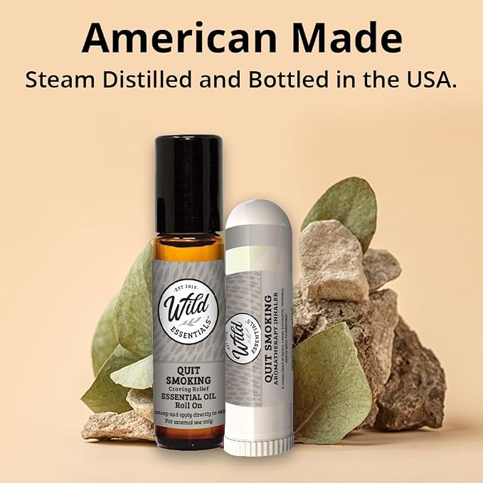 Quit Smoking Nasal Inhaler and Roll On Essential Oils, 2 Piece Set, Stop Smoking Aid, Helps Relieve Cravings, Soothes Lungs, All Natural
