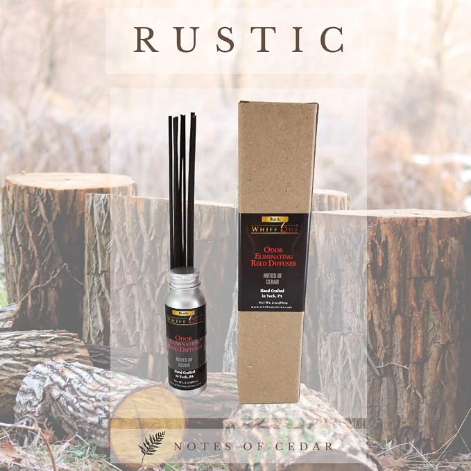 WHIFF OUT ODOR ELIMINATING REED DIFFUSER- Rustic Scent- Air Deodorizer | Cigar Cigarette 420 Smoke Pet Odor Neutralizer | Remove and Replace Odors