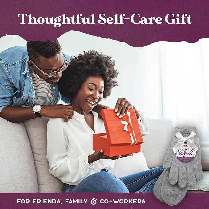 Purple Canyon Aloe Socks and Gloves Set | Light Gray Fuzzy Socks and Gloves Infused with Aloe and Vitamin E | Spa Socks and Gloves for Women