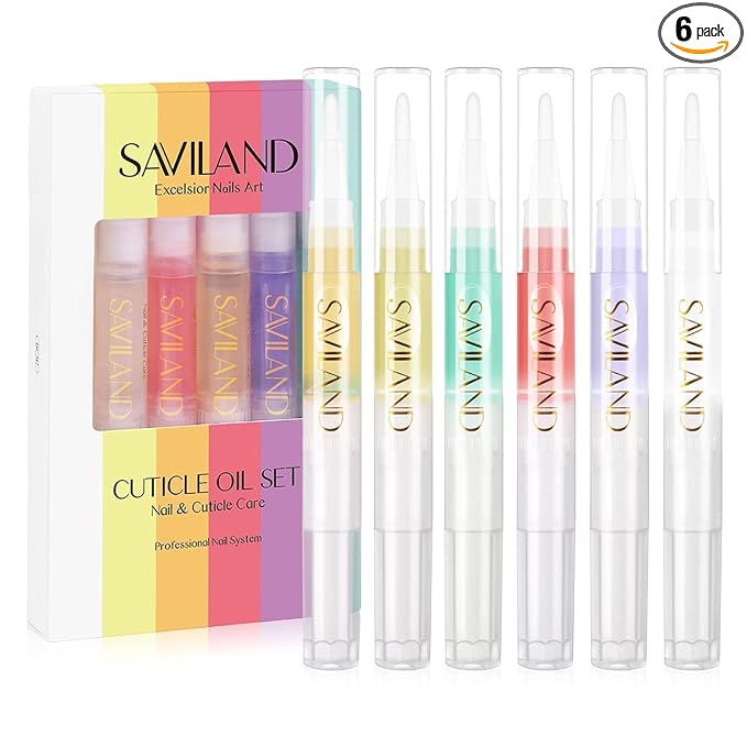 SAVILAND Natural Cuticle Oil Pen: 6PCS Revitalizing Cuticle Oil for Nails with Vitamin E Repaired Cuticles Overnight Cuticle Softener Nail Strengthener Protector for Damaged Skin Thin Nail