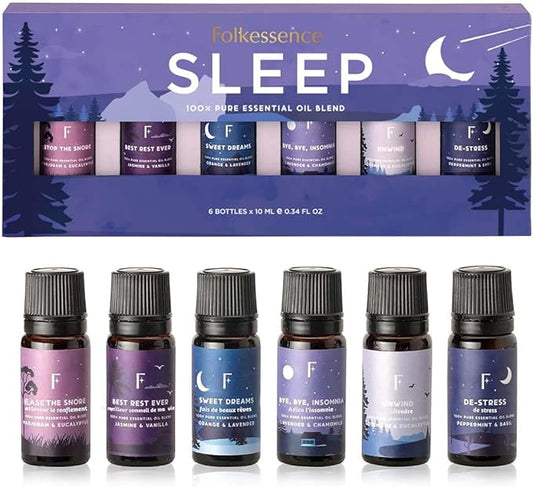 Folkulture Sleep Essential Oils for Diffusers for Home - Set of 6 | Premium Relaxing Essential Oil Set for Sleep Essentials, Aromatherapy & Meditation | Lavender, Peppermint, Jasmine Eucalyptus Orange