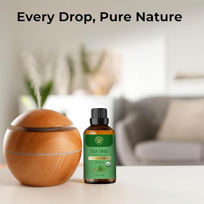Tea Tree Essential Oil | USDA Certified Organic Tea Tree Oil | for Skin and Hair | Undiluted for Aromatherapy & Diffusers | 1 Fl oz