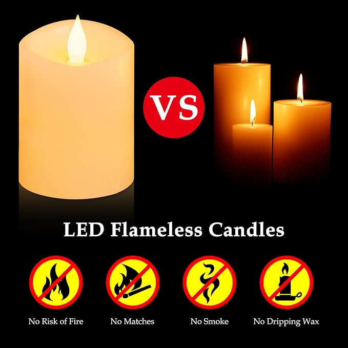 Realistic Flickering Flameless Candles with Timer - Battery-Powered 4 Inch Ivory LED Pillar Candle for Weddings, Valentine's Day & Indoor/Outdoor Decor - Safe for Kids/Pets (1-Pack)