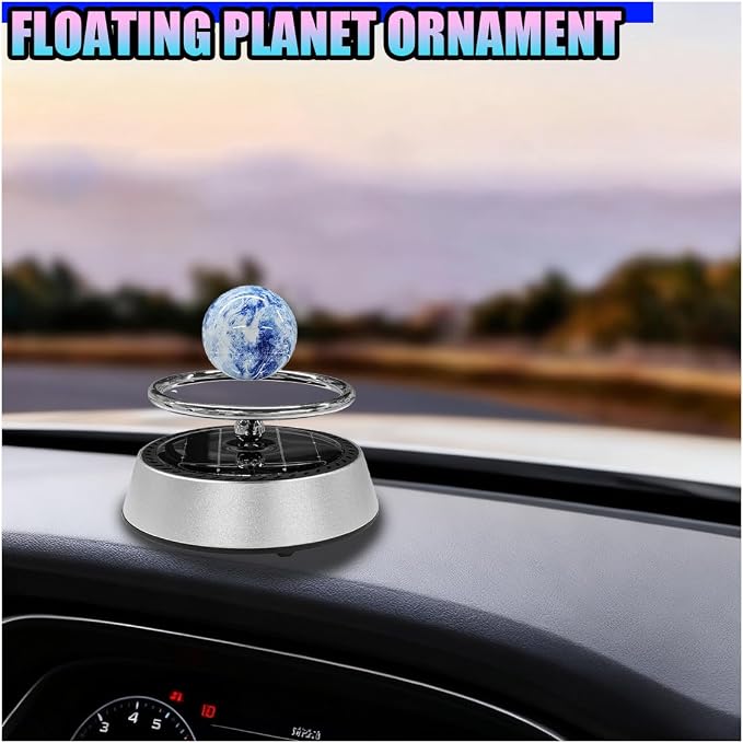 Solar Car Air Diffuser, Alloy Planet Rotating Aromatherapy Diffuser, Funny Car Dashboard Ornament, Vehicle Interior Decoration Accessories for Men, Women (Silver)