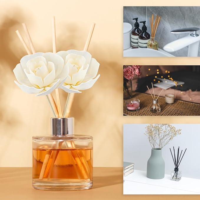 5 Pcs Flower Scent Diffuser, Natural Flower Scent Oil Diffuser Sticks, Aromatherapys Reed Flowers for Home, Bathroom, Office (Camellia), White, KA027-YON-YB