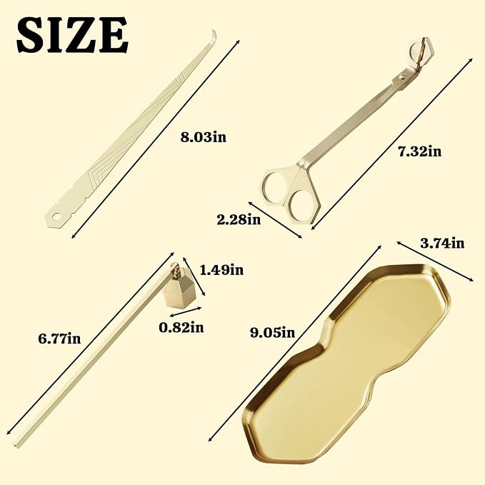 Premium 4 in 1 Candle Accessory Set - Candle Wick Trimmer, Snuffer, Wick Dipper and Tray, Care Kit for Candle Lover, Perfectly Trimmed Wicks (Gold)