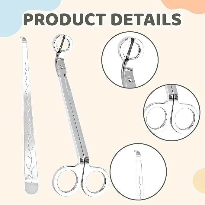 2 Pack Candle Wick Trimmer Set, Stainless Steel Candle Scissors and Wick Cutter Tools, Professional Wick Trimmer and Snuffer for Deep Jar Candles, for Family use and Gifts