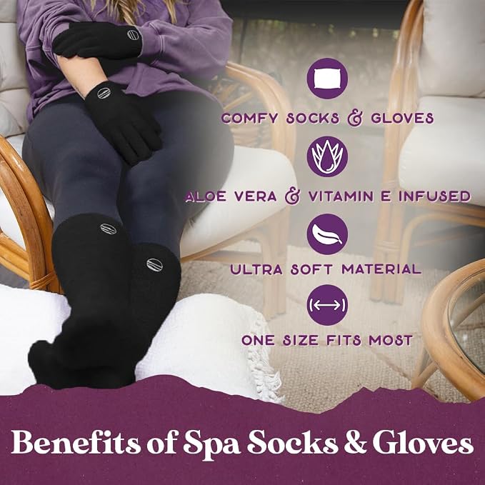 Purple Canyon Moisturizing Socks and Gloves Set | Black Fuzzy Socks and Gloves with Aloe and Vitamin E for Women | Women's Gifts for Self-Care