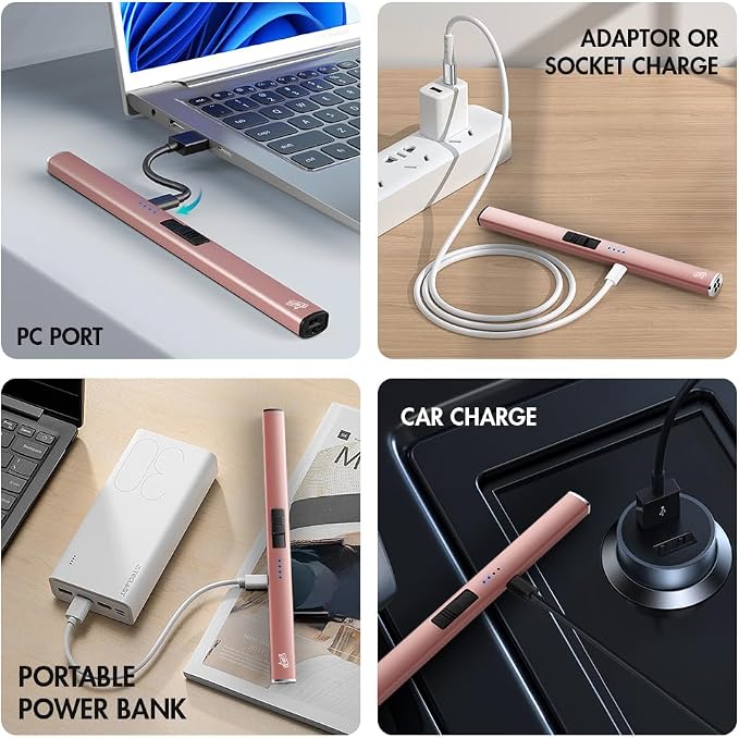 Dual Arc,Windproof Flameless Long Candle Lighter Type-C USB Rechargeable Lighter for Candles, BBQ and Fireworks
