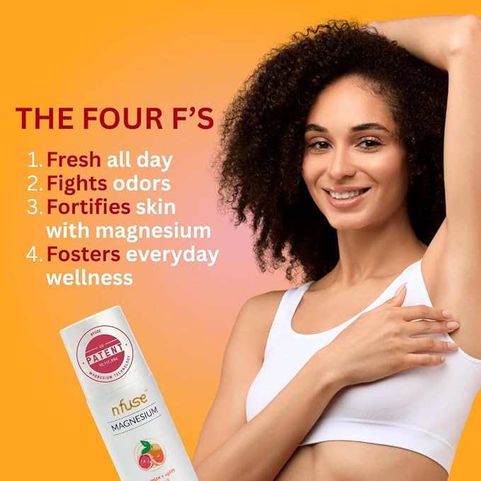 nfuse Magnesium Roll-On Deodorant - Natural, Aluminum-Free - Patented Magnesium Delivery Technology - Citrus Essential Oils (Energize and Uplift)