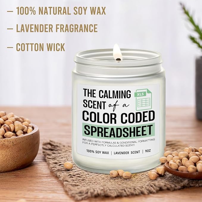 The Calming Scent of a Color Coded Spreadsheet Candle Funny Spreadsheet Gifts, Accountant Candle Gifts for Women Men, Funny Coworker & Friend Gift for Graduation Birthday, Lavender Candles 9OZ