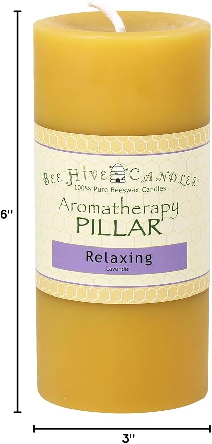 Bee Hive Candles 100% Pure Beeswax Aromatherapy Pillar Candle (3" x 6", Relaxing)