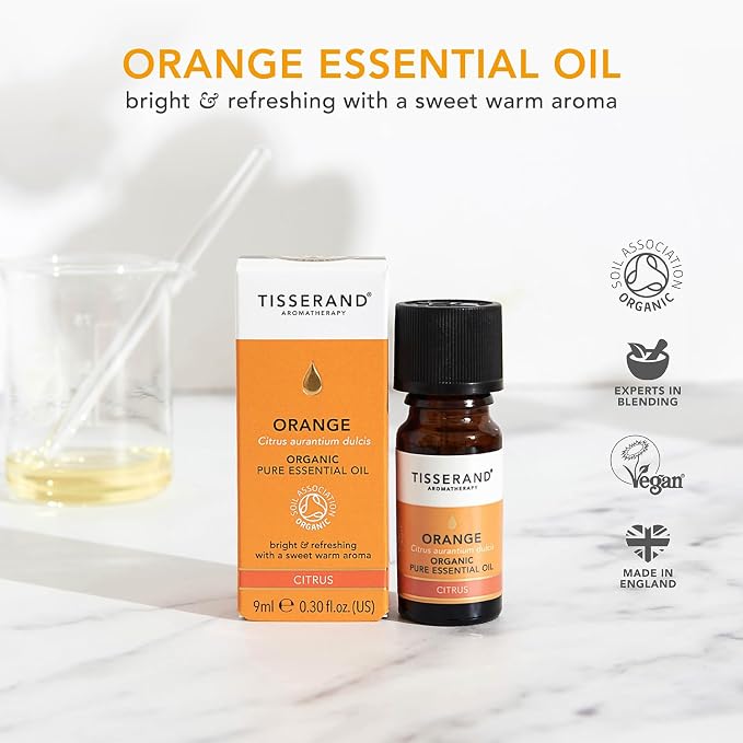 Tisserand Organic Pure Essential Oil - 100 Percent Natural - Essential Oils for Diffusers for Home - Vegan and Cruelty Free - Orange - 0.3 oz