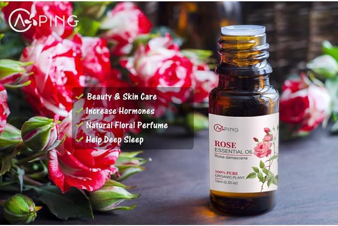 Rose Essential Oil - 100% Pure Organic Natural Plant (Rosa damascena) Rose Oil for Diffuser, Aroma, Spa, Massage, Yoga, Perfume, 0.33oz