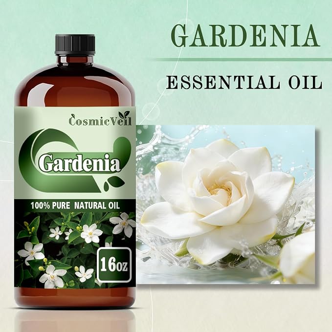 Gardenia Essential Oil Gardenia Oil for Aroma Diffuser,Humidifier,Home Fragrance,Cleaning,Body Care,Massage,Yoga,DIY Candle,DIY Soap CosmicVeil（Gardenia，16 Fl Oz (Pack of 1)）