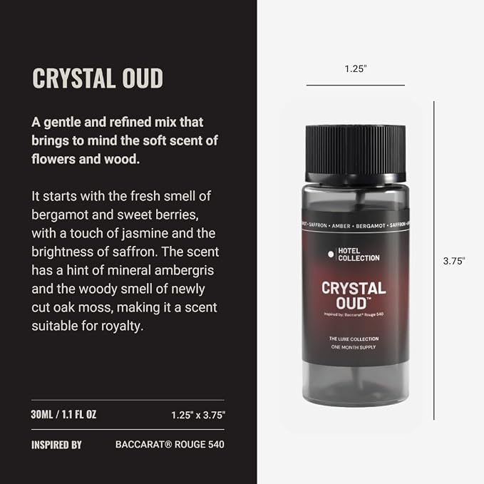 Hotel Collection Diffuser Oil - Crystal Oud Pro-Pod - Aromatherapy Essential Fragrance - Luxury Hotel Inspired - Bergamot, Saffron & Amber - 30ML 1.1 Fl oz