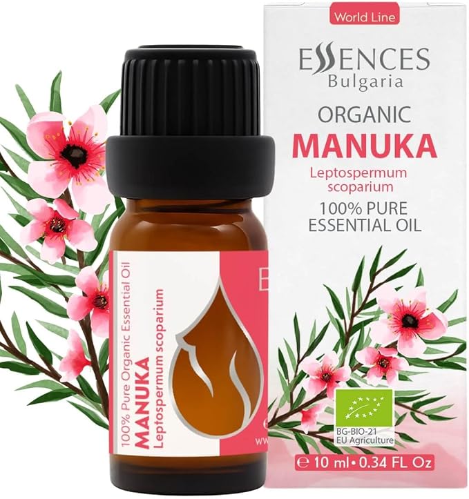 Essences Bulgaria Organic Manuka Essential Oil 0.34 Fl Oz | 10ml | Leptospermum scoparium | 100% Pure and Natural | Undiluted | Therapeutic Grade | Aromatherapy | Cosmetics | Cruelty Free | Non-GMO