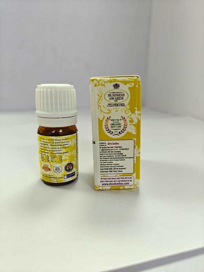 Deve Herbes Liquorice Oil (Glycyrrhiza glabra) with Glass Dropper | Infused | Pure | Non-Sticky | Lightweight | for Facial Care | Men & Women | 5ml (0.16 oz)