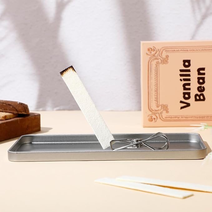 Eaasty Paper Incense Kits - 80 Pcs Burning Paper Incense with Tin Case and Clips - Quick Usage - Eliminating Bathroom, Kitchen Odors - Aromatherapy Gifts for Women(Vanilla Bean)