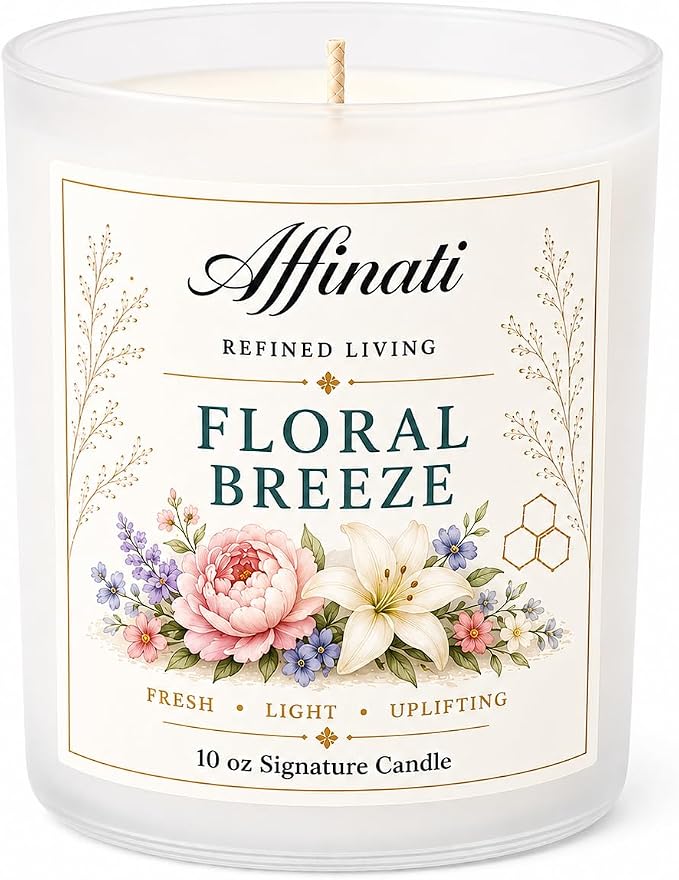 Affinati Floral Breeze Signature Candle - 10 oz Luxury Soy Blend Wax Candle, Long-Lasting Home Fragrance