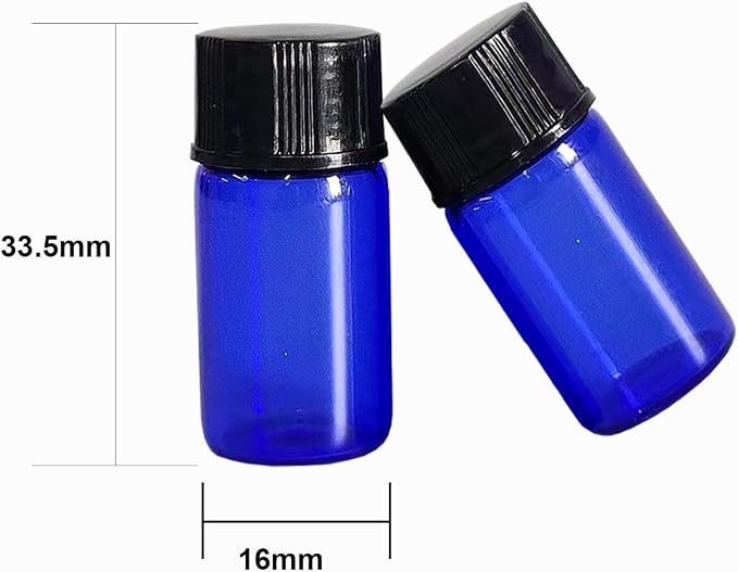 36Pcs Cobalt Blue Glass Bottles For Essential oils 3ml, Empty Refillable Vials Sample Bottles, with Orifice Reducers and Black Caps ﻿ (3ml)