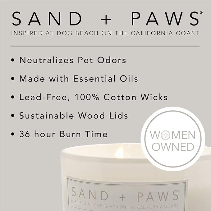 Sand + Paws Scented Candle - Ocean & Sea Salt –Luxurious Air Freshening Jar Candles Neutralize pet Odors and Enhance Home décor – 100% Cotton Lead-Free Wicks - 12 oz