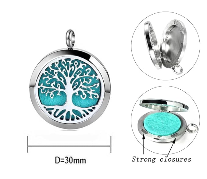 Aromatherapy Essential Oil Diffuser Necklace Stainless Steel lnspirational Locket Pendant(Tree of Life)