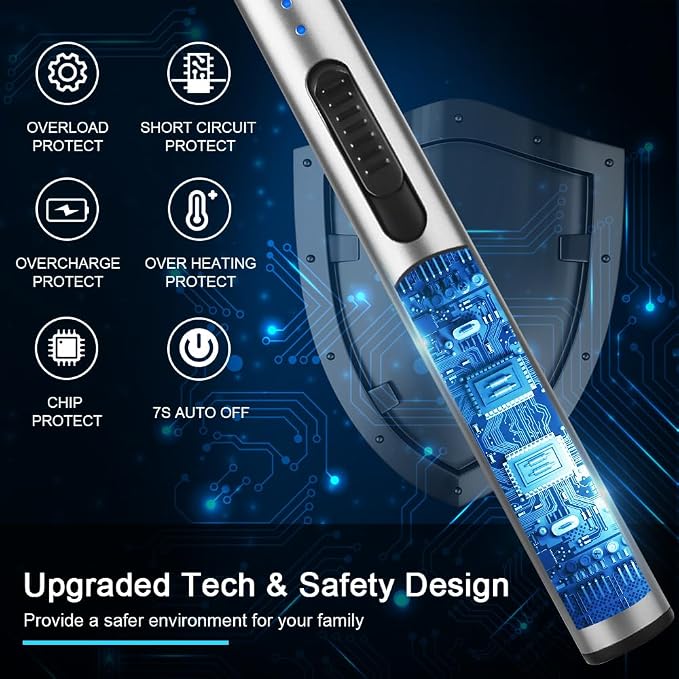 ARECTECH Electric Candle Rechargeable Lighter Arc Plasma Lighters for Candle Kitchen Camping Christmas Type-C Silver