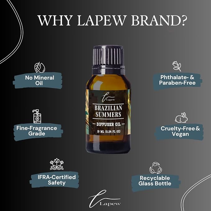 Lapew Brazilian Summers Waterless Diffuser Oil | Brazilian Waves Fragrance Oil for Nebulizer & Cold Air Diffusers | Scented Home Oil | 0.34 fl oz