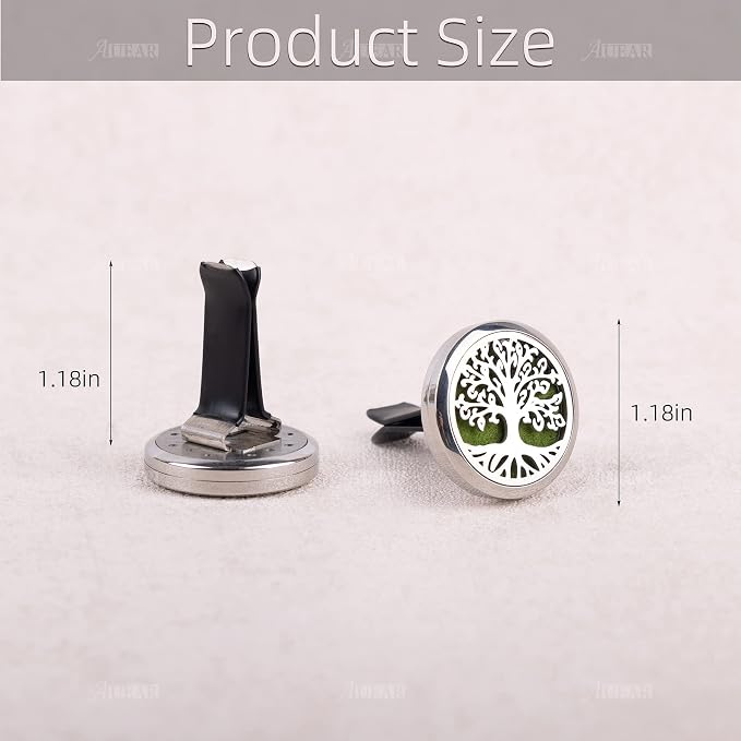 AUEAR, Car Diffuser Vent Clips Tree of Life Aromatherapy Essential Oil 30mm Stainless Steel Air Fresheners Lockets with 10 Felt Refill Pads for Women Men (Style D)